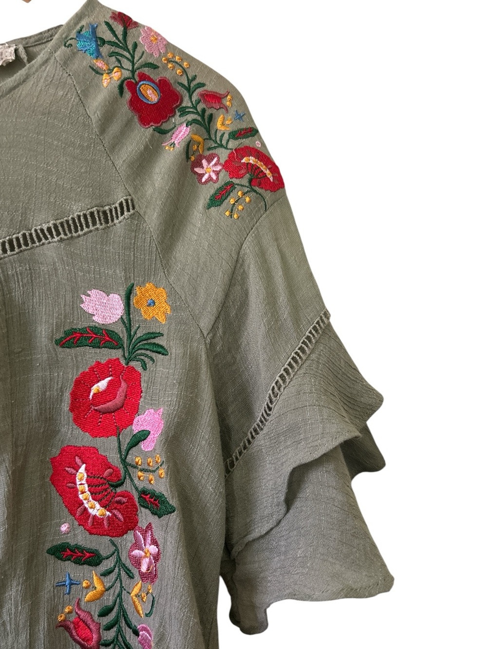 Altar’d State Embroidered Floral Ruffle Tunic Women’s Medium Cottagecore - Picture 3 of 6